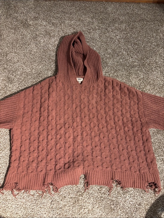 BKE Sweaters - BKE Cable-Knit Hooded Sweater in Dusty Rose